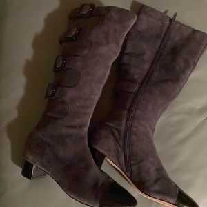 Womens Boutique 9 Gray Suede BootWith Zipper, Side Buckles, Leather Sole 7 1/2